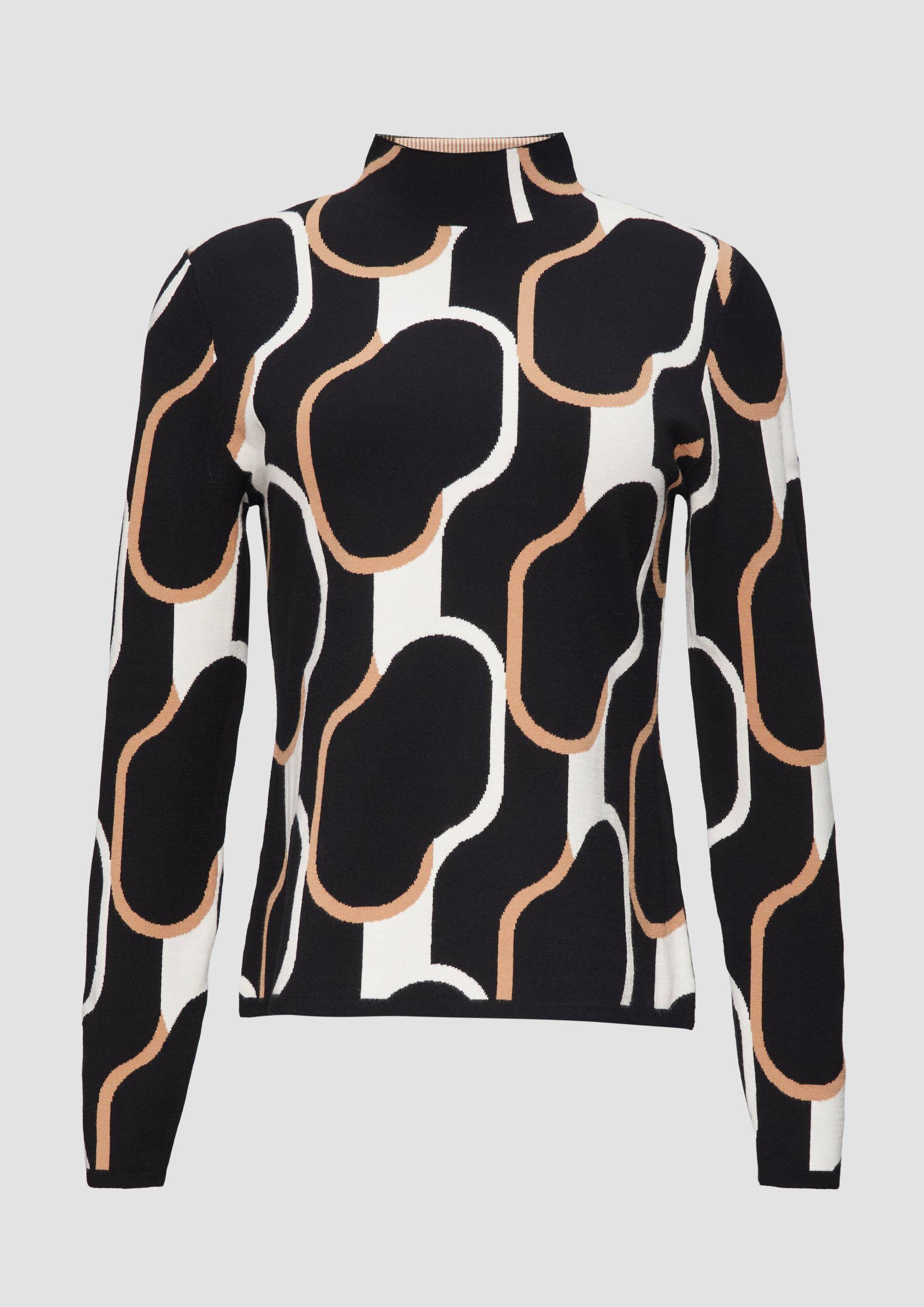 s.Oliver - Schmaler Strickpullover mit Jacquard-Muster, Damen, schwarz von s.Oliver