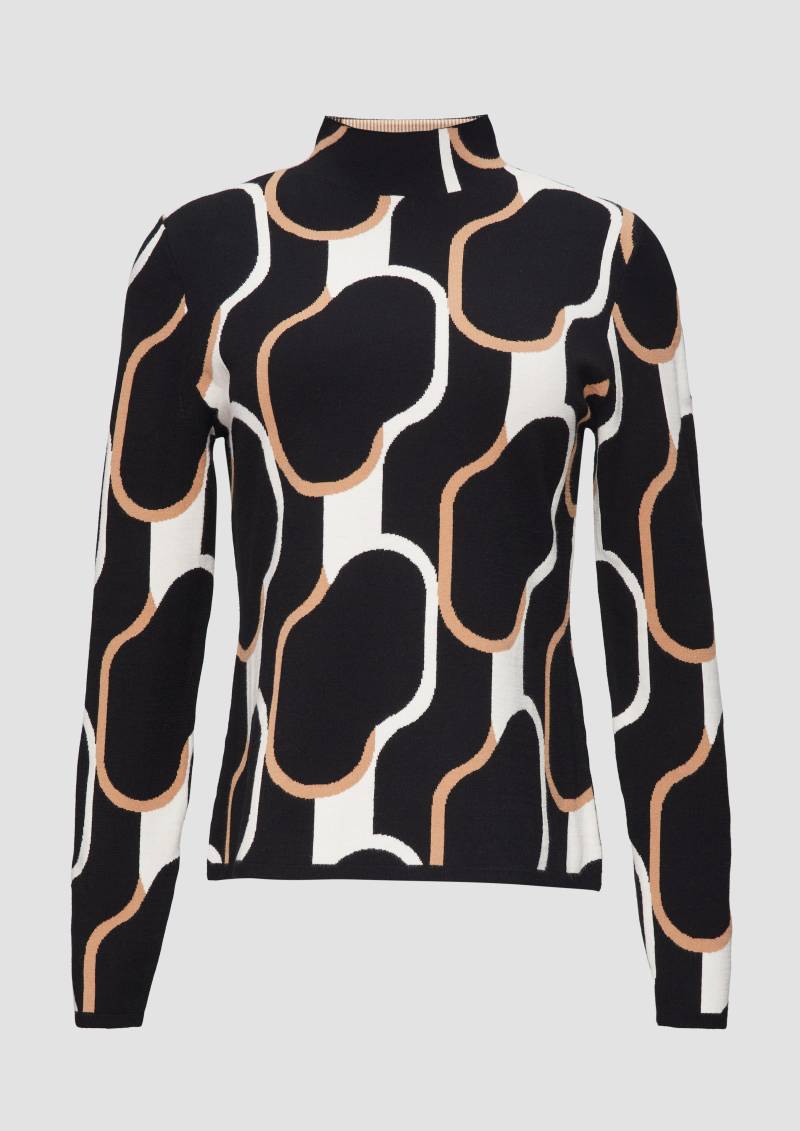 s.Oliver - Schmaler Strickpullover mit Jacquard-Muster, Damen, schwarz von s.Oliver