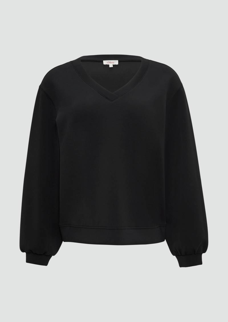 s.Oliver - Scuba-Sweatshirt mit V-Ausschnitt, Damen, schwarz von s.Oliver