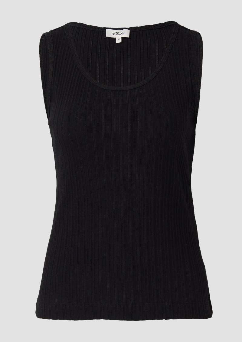 s.Oliver - Semitransparentes Slim-Fit-Top aus Ajour-Rippe, Damen, schwarz von s.Oliver