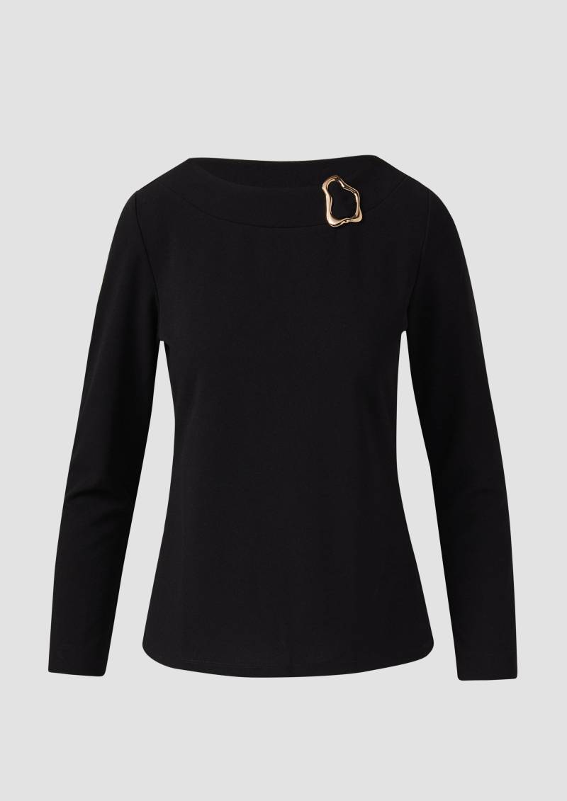 s.Oliver - Shirt aus Interlock-Jersey mit Brosche, Damen, schwarz von s.Oliver