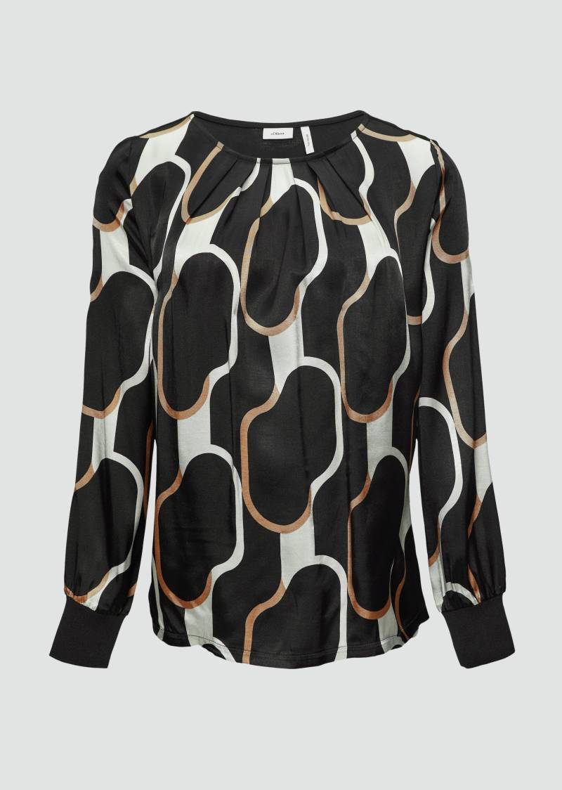 s.Oliver - Shirt im Fabricmix mit Raff-Details, Damen, schwarz von s.Oliver