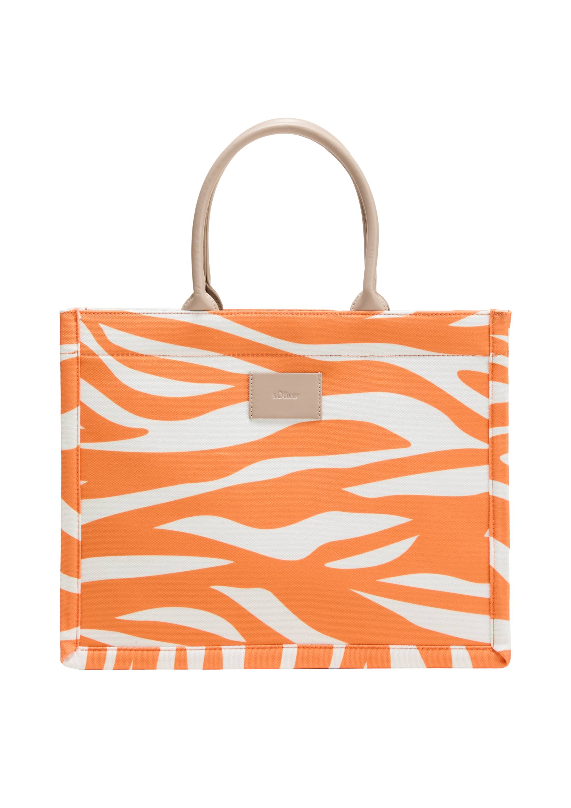 s.Oliver - Shopper aus Canvas mit feinem Artwork, Damen, Orange von s.Oliver