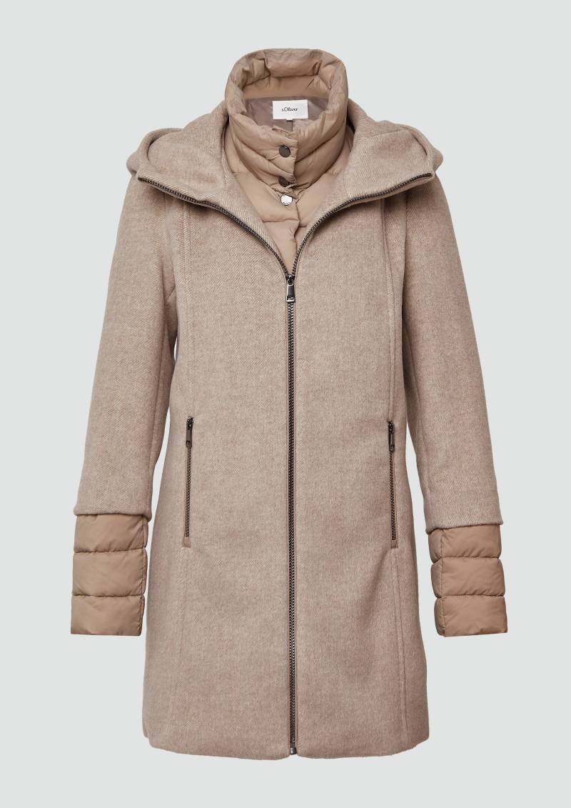 s.Oliver - Slim-Fit-Mantel aus Webware mit herausnehmbarem Steppeinsatz, Damen, Beige von s.Oliver