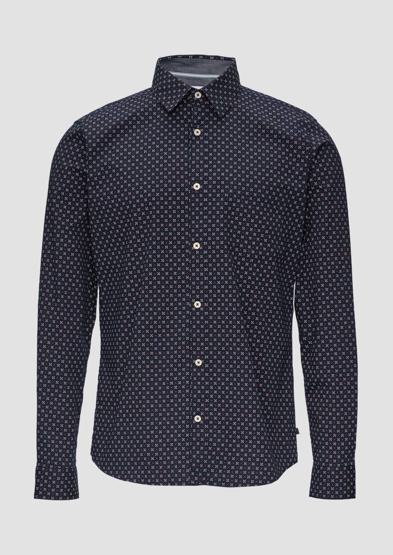s.Oliver - Slim Fit: Gemustertes Hemd aus Baumwollmix, Herren, blau von s.Oliver