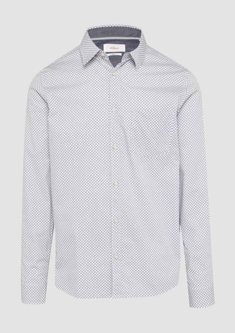 s.Oliver - Slim Fit: Gemustertes Hemd aus Baumwollstretch, Herren, grau von s.Oliver