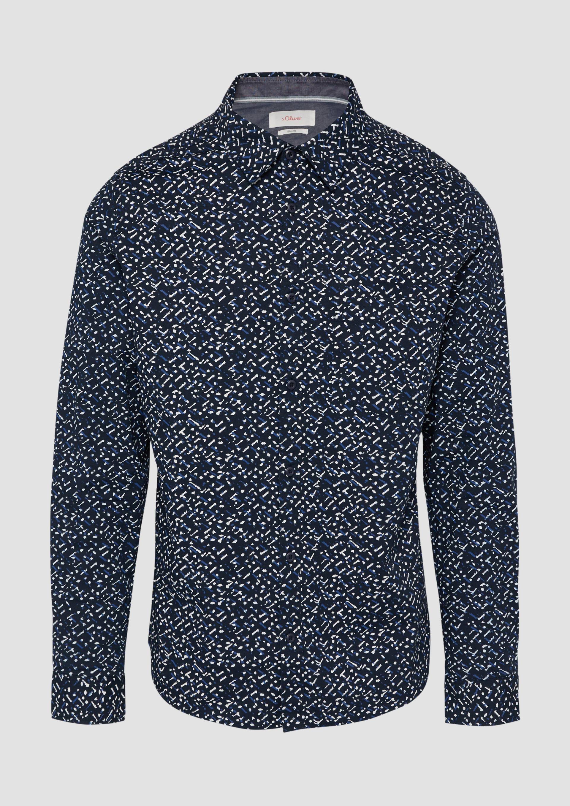 s.Oliver - Slim Fit: Gemustertes Hemd aus Popelin, Herren, blau von s.Oliver