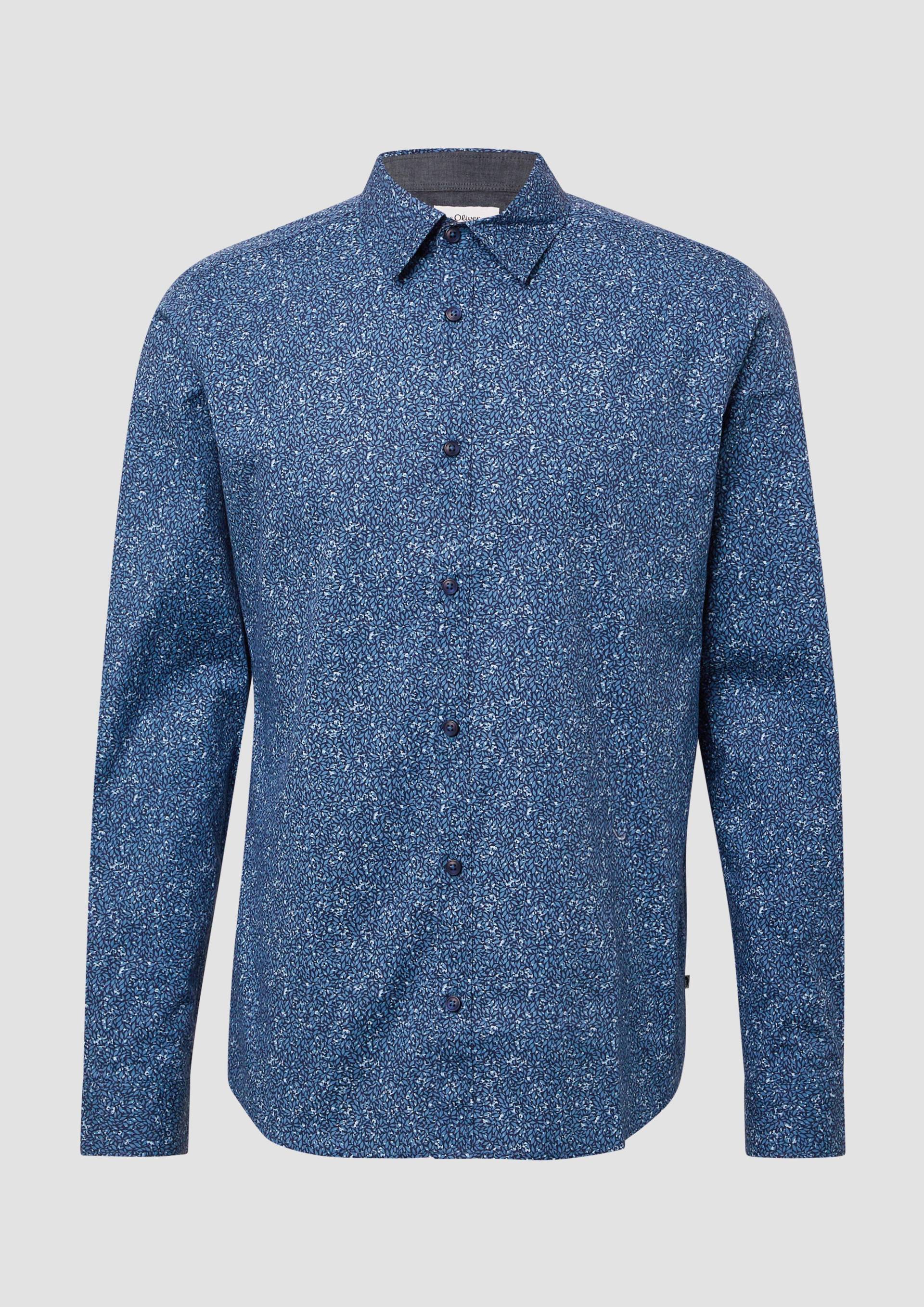 s.Oliver - Slim Fit: Hemd aus Baumwollstretch mit All-over-Print, Herren, blau von s.Oliver