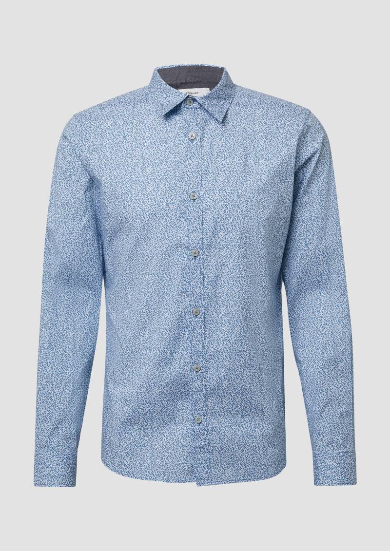 s.Oliver - Slim Fit: Hemd aus Baumwollstretch mit All-over-Print, Herren, blau von s.Oliver