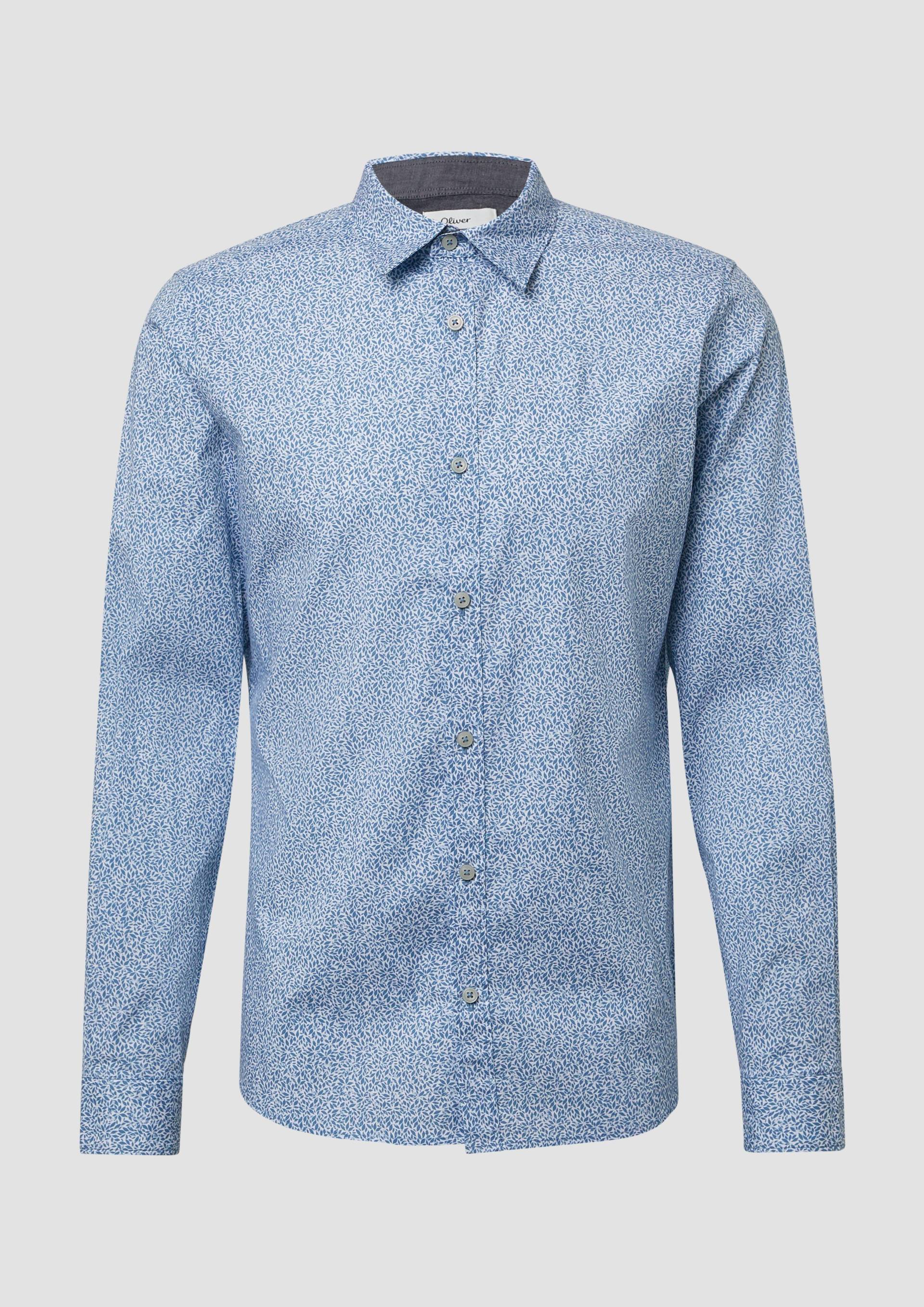 s.Oliver - Slim Fit: Hemd aus Baumwollstretch mit All-over-Print, Herren, blau von s.Oliver