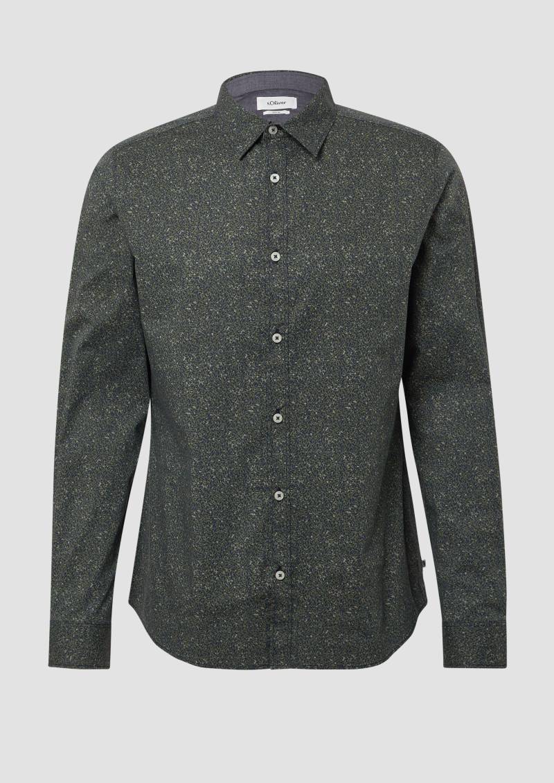 s.Oliver - Slim Fit: Hemd aus Baumwollstretch mit All-over-Print, Herren, olive|petrol von s.Oliver