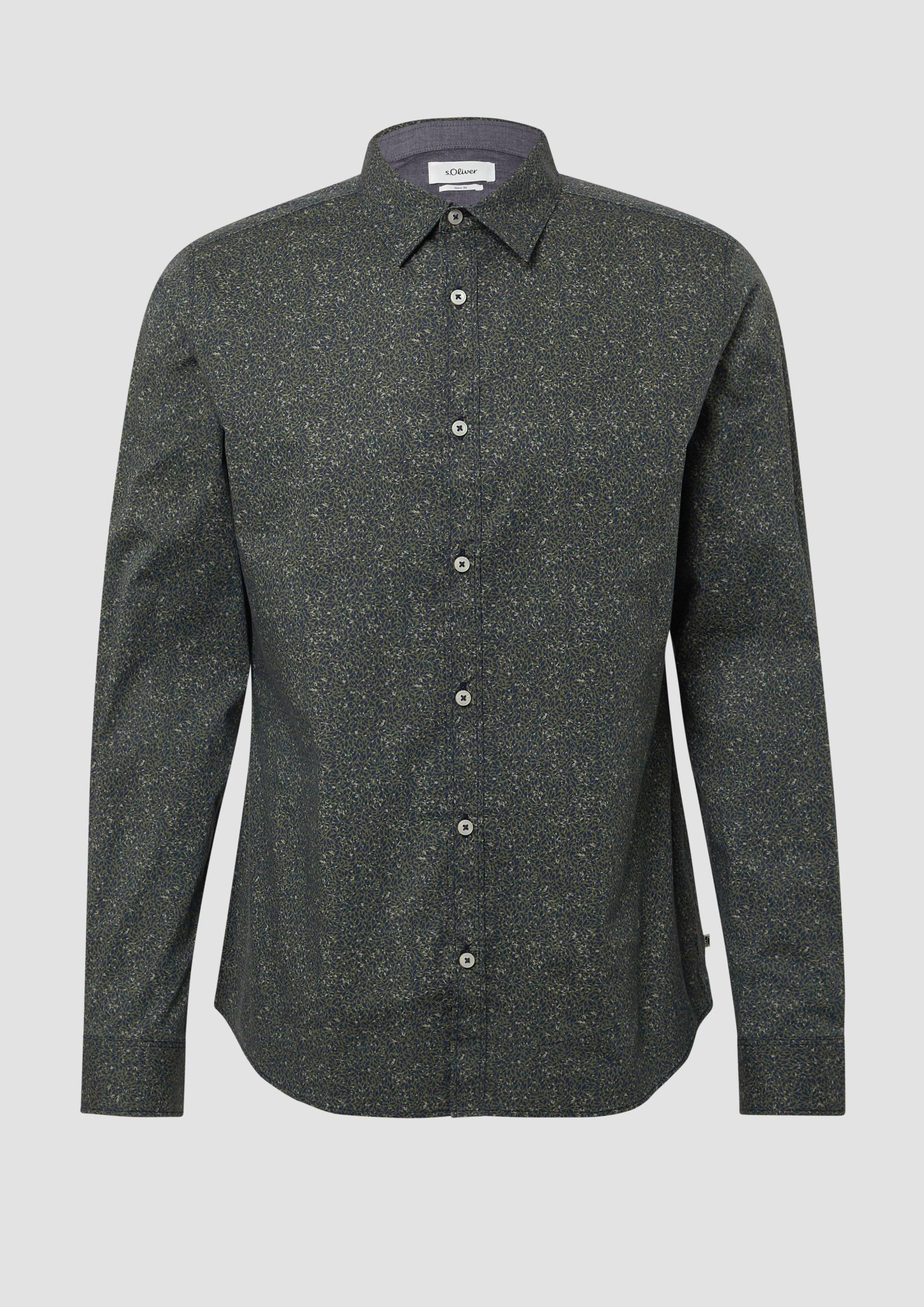 s.Oliver - Slim Fit: Hemd aus Baumwollstretch mit All-over-Print, Herren, olive|petrol von s.Oliver