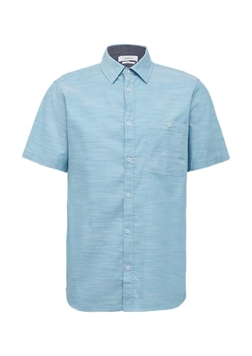 Slim Fit: Kurzarm-Hemd aus Baumwollstretch mit Flammgarnstruktur pastelltürkis XL von s.Oliver