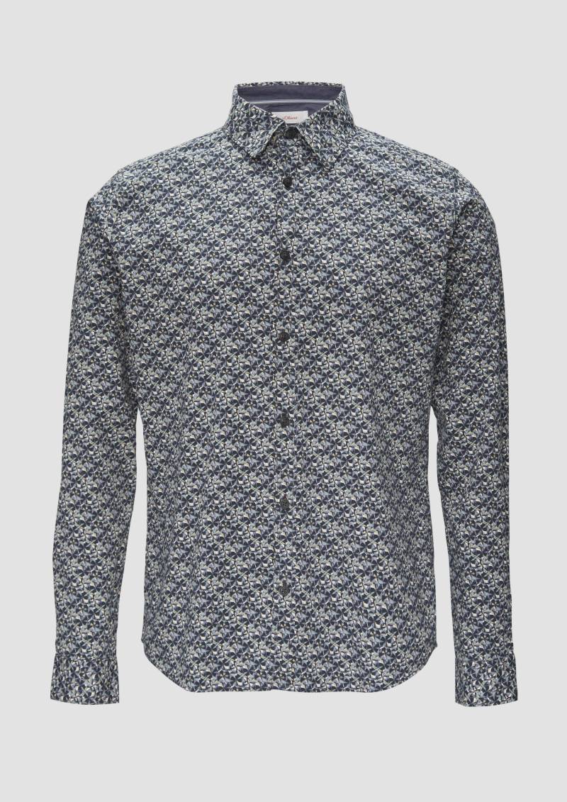 s.Oliver - Slim Fit: Popeline-Hemd mit All-over-Print, Herren, grau|mehrfarbig von s.Oliver