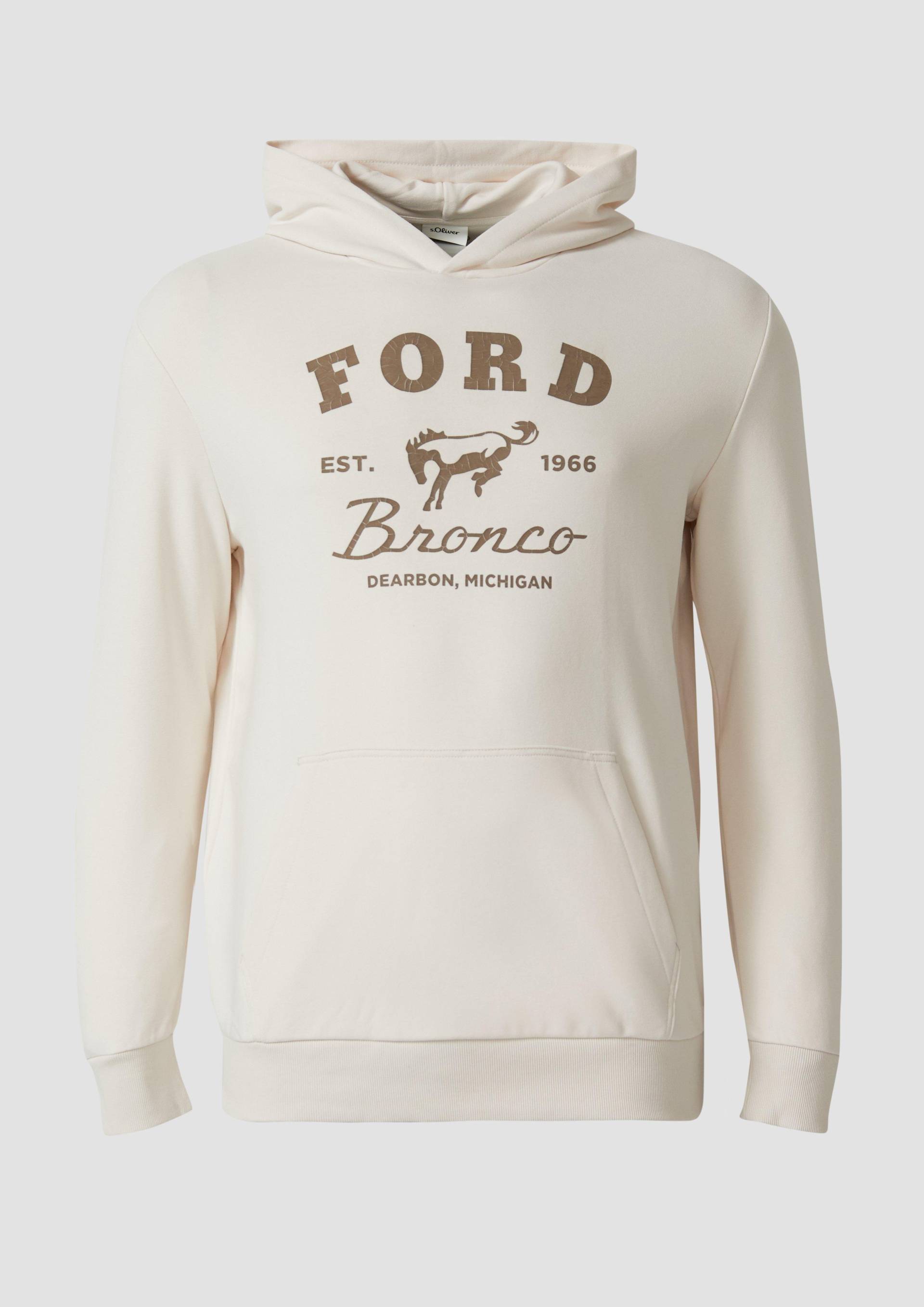 s.Oliver - Softer Hoodie im Relaxed Fit mit Artwork, Herren, creme von s.Oliver