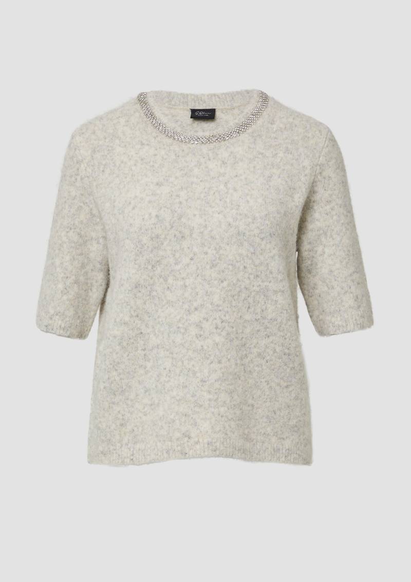 s.Oliver - Softer Kurzarm-Pullover aus Wollmix mit Schmuck-Detail, Damen, Beige von s.Oliver