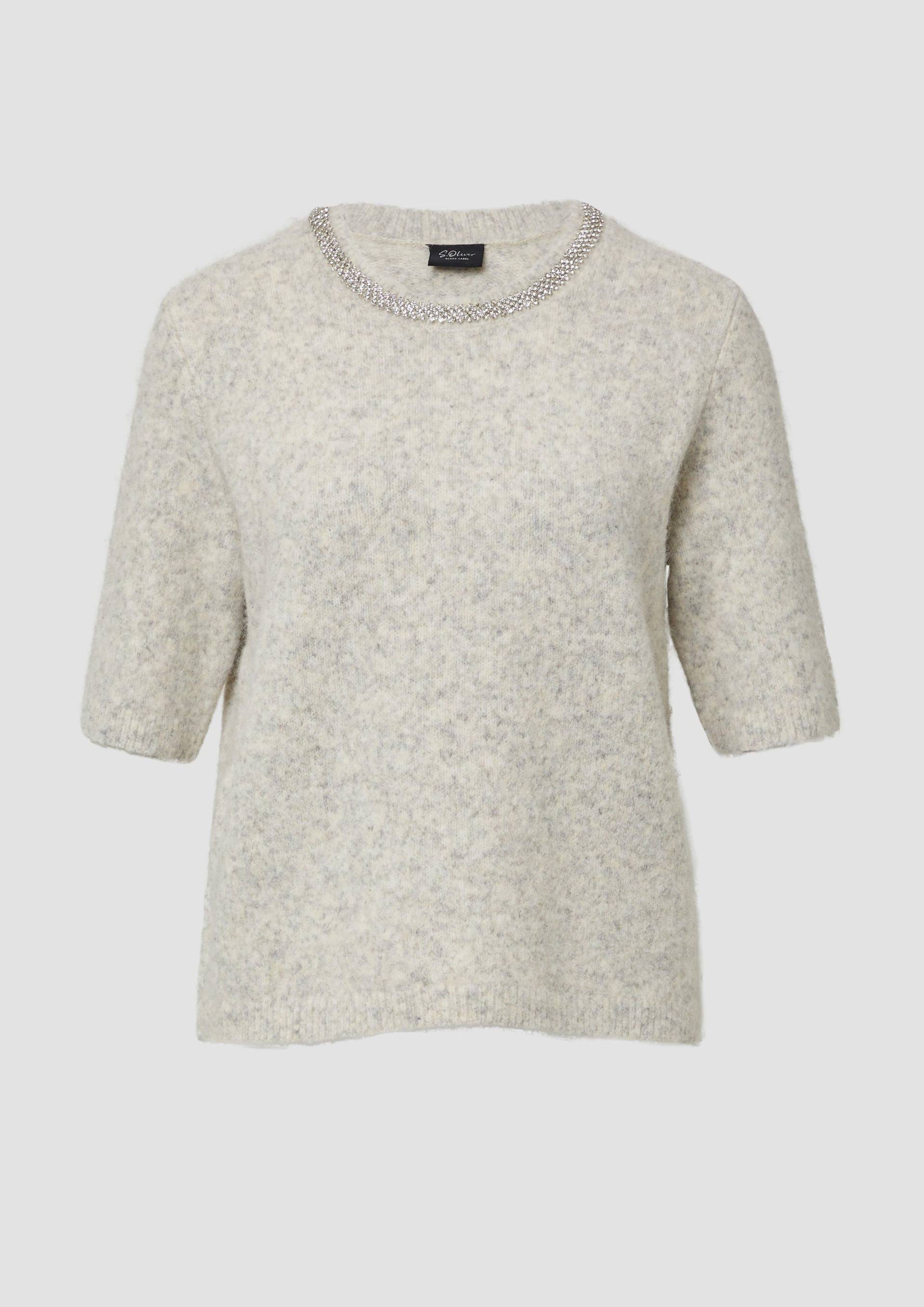 s.Oliver - Softer Kurzarm-Pullover aus Wollmix mit Schmuck-Detail, Damen, Beige von s.Oliver