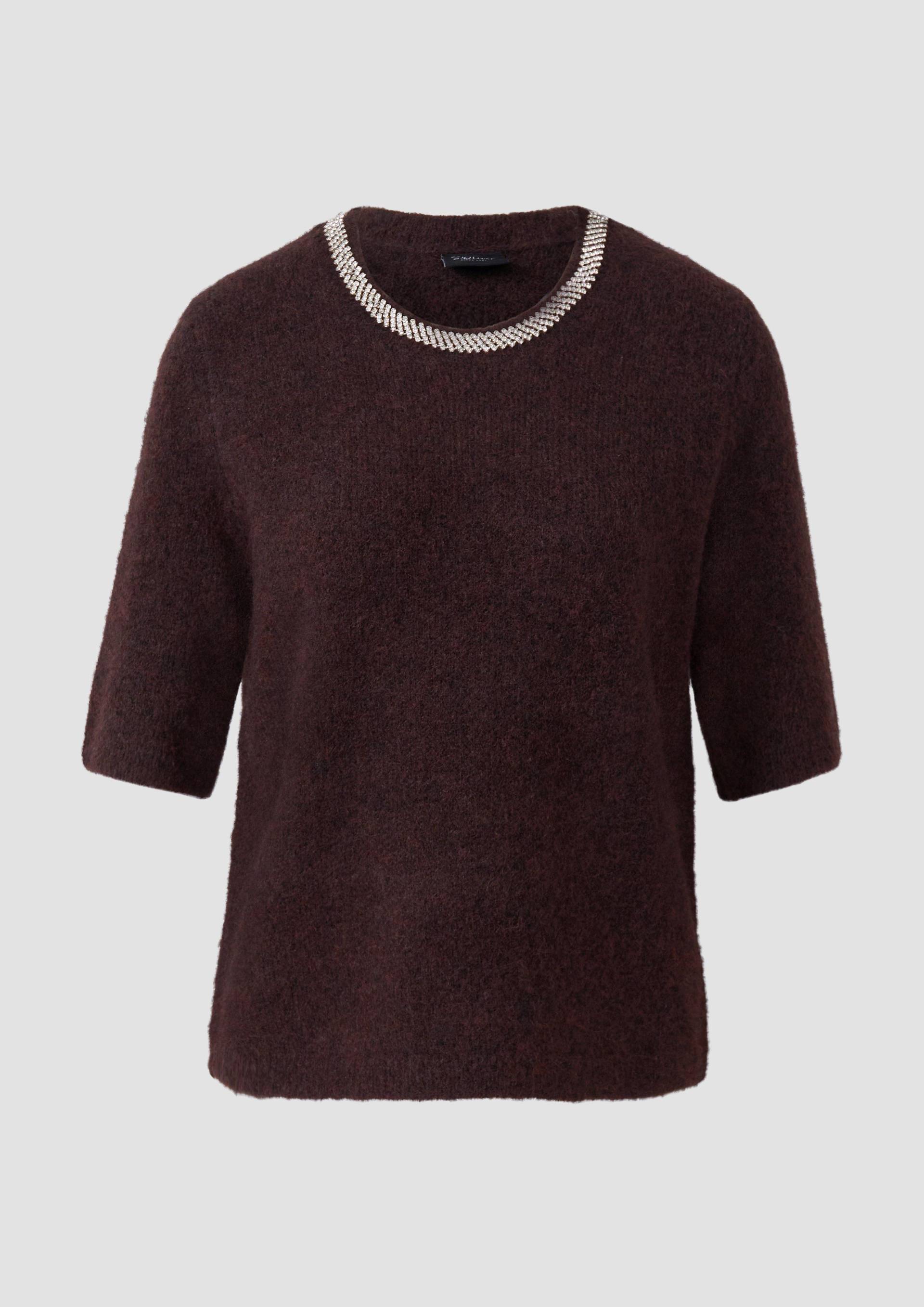 s.Oliver - Softer Kurzarm-Pullover aus Wollmix mit Schmuck-Detail, Damen, braun von s.Oliver