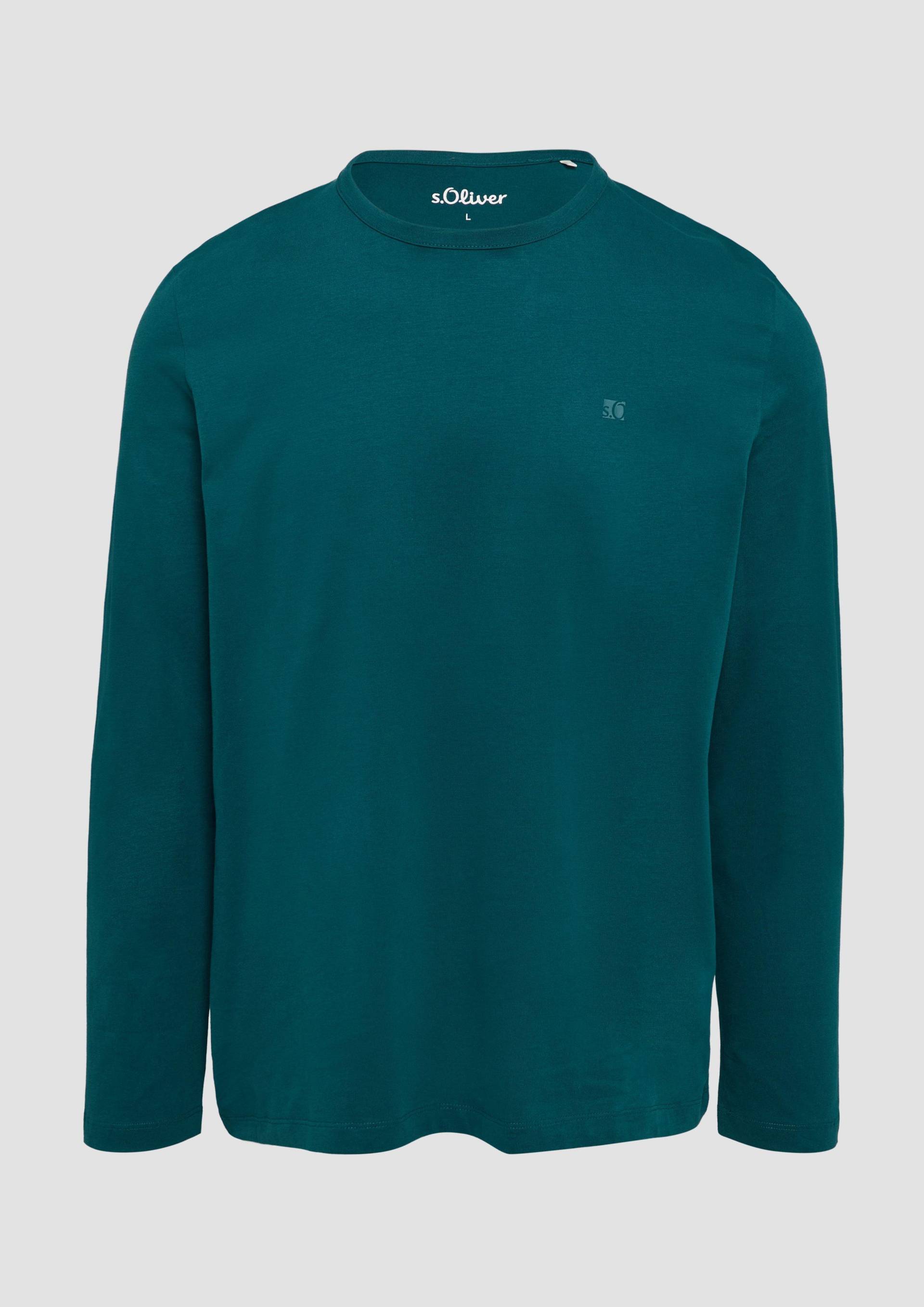 s.Oliver - Softes Longsleeve aus Jersey mit Logo-Detail, Herren, Blau von s.Oliver