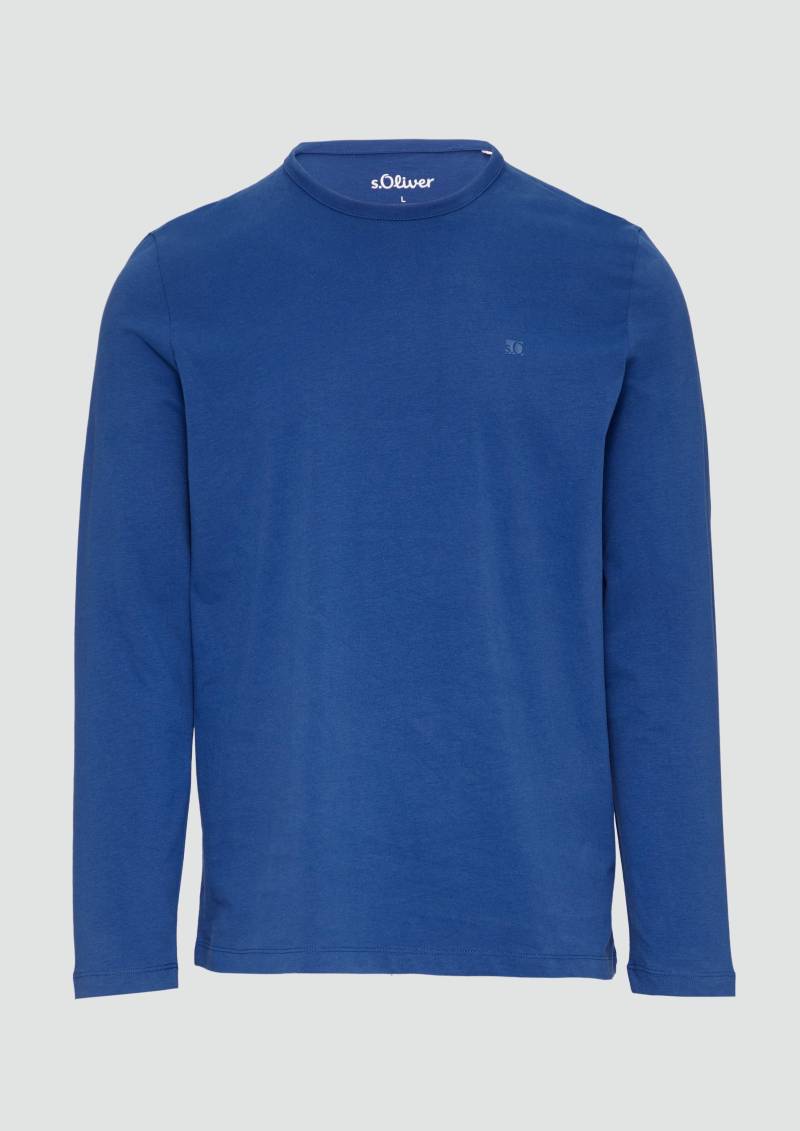 s.Oliver - Softes Longsleeve aus Jersey mit Logo-Detail, Herren, blau von s.Oliver