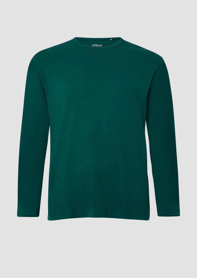 s.Oliver - Softes Longsleeve mit Crew Neck und Logo-Patch, Herren, grün von s.Oliver