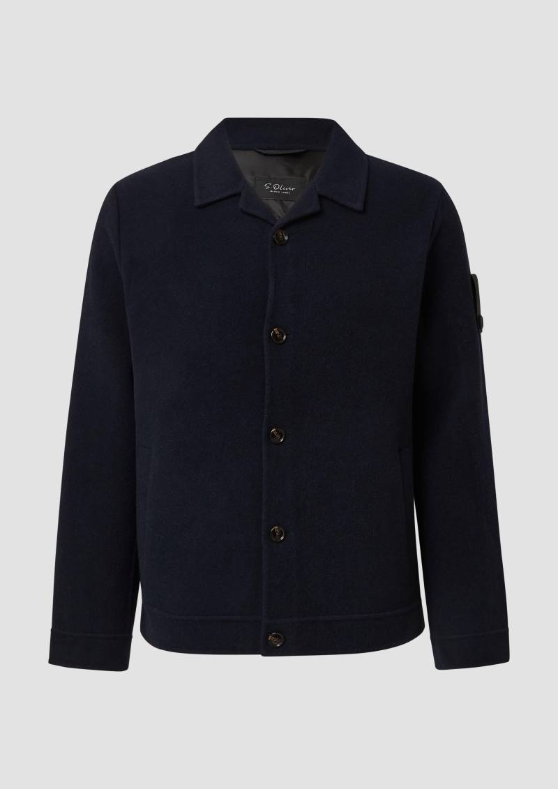 s.Oliver - Softes Overshirt mit Wolle und Label-Patch, Herren, blau von s.Oliver
