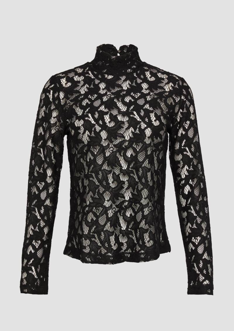 s.Oliver - Spitzen-Longsleeve aus Modalmix, Damen, schwarz von s.Oliver