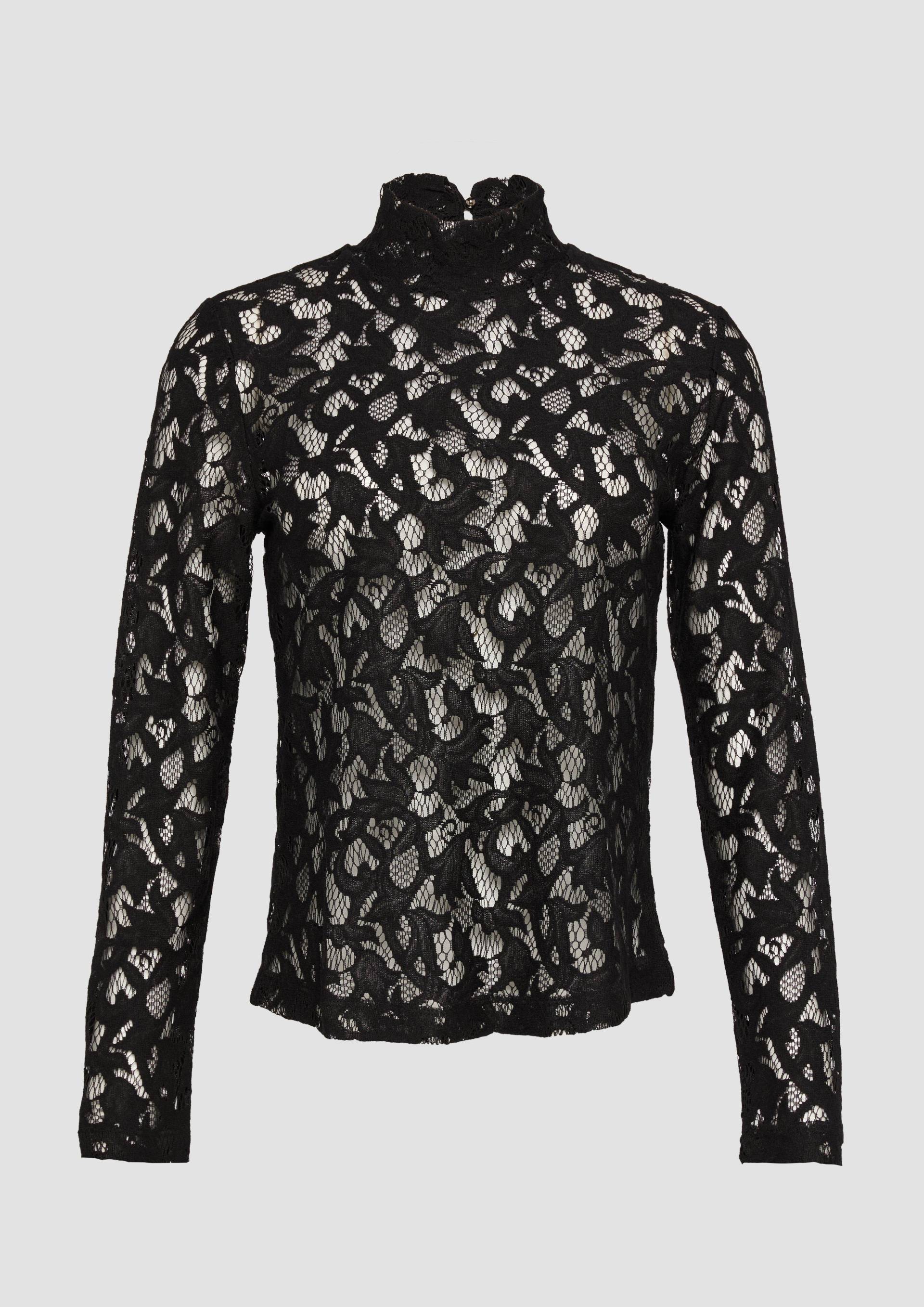 s.Oliver - Spitzen-Longsleeve aus Modalmix, Damen, schwarz von s.Oliver
