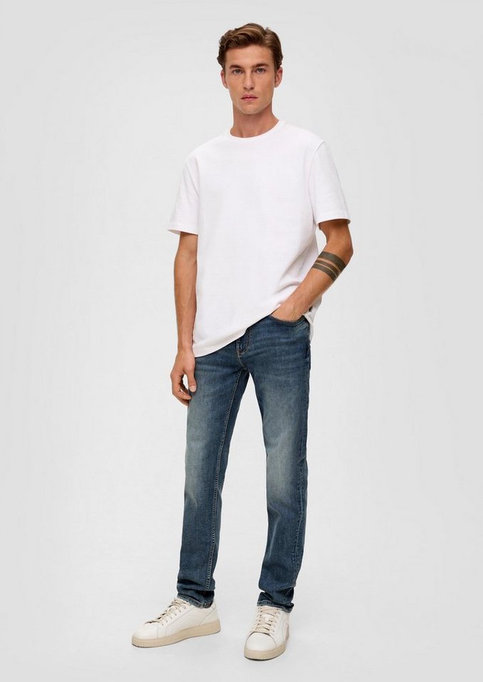 s.Oliver Stoffhose Jeans Nelio / Slim Fit / Mid Rise / Slim Leg Leder-Patch, Waschung von s.Oliver
