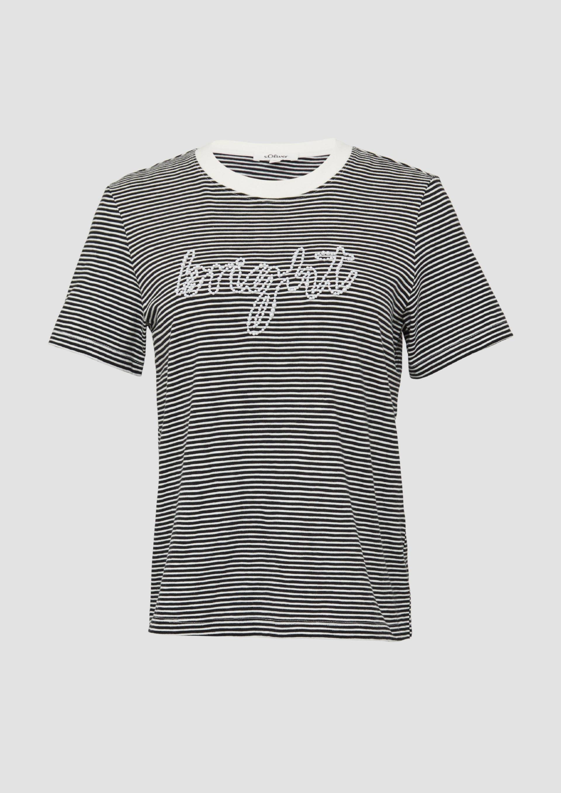 s.Oliver - Streifenshirt mit Schmuckperlen, Damen, schwarz|weiß von s.Oliver