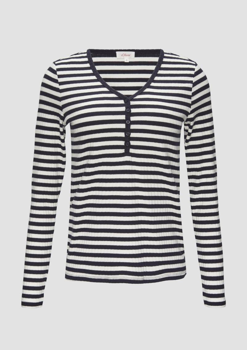 s.Oliver - Stretchiges Longsleeve mit Henleyausschnitt, Damen, blau|weiß von s.Oliver