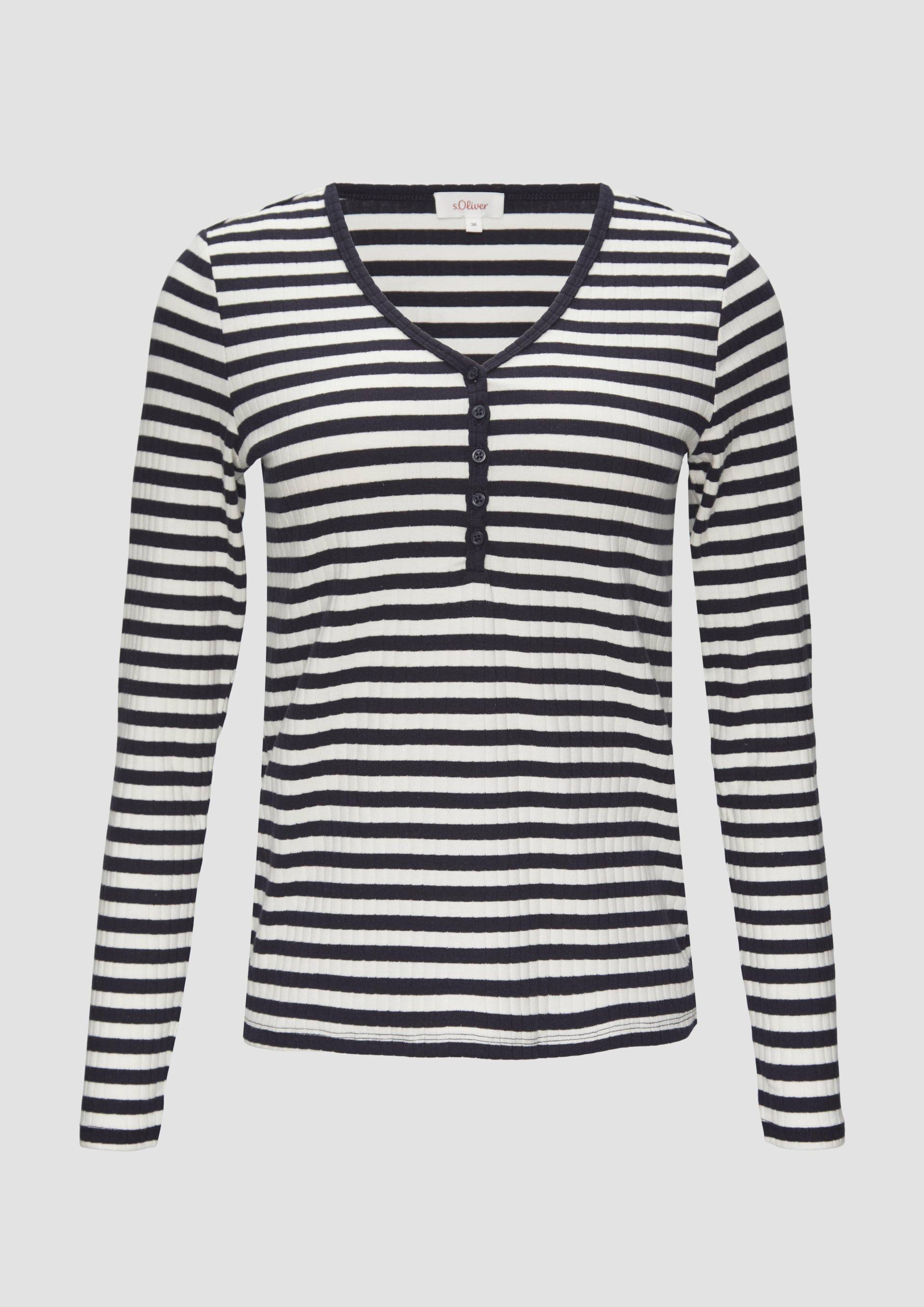 s.Oliver - Stretchiges Longsleeve mit Henleyausschnitt, Damen, blau|weiß von s.Oliver