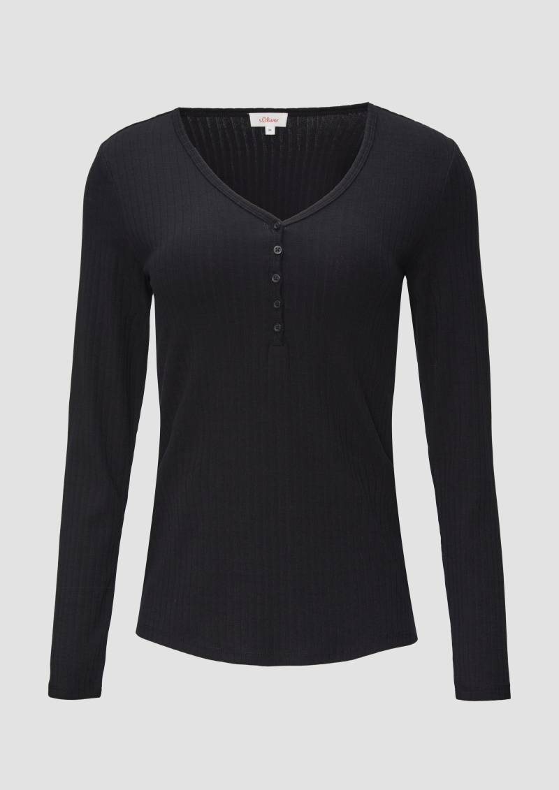 s.Oliver - Stretchiges Longsleeve mit Henleyausschnitt, Damen, schwarz von s.Oliver