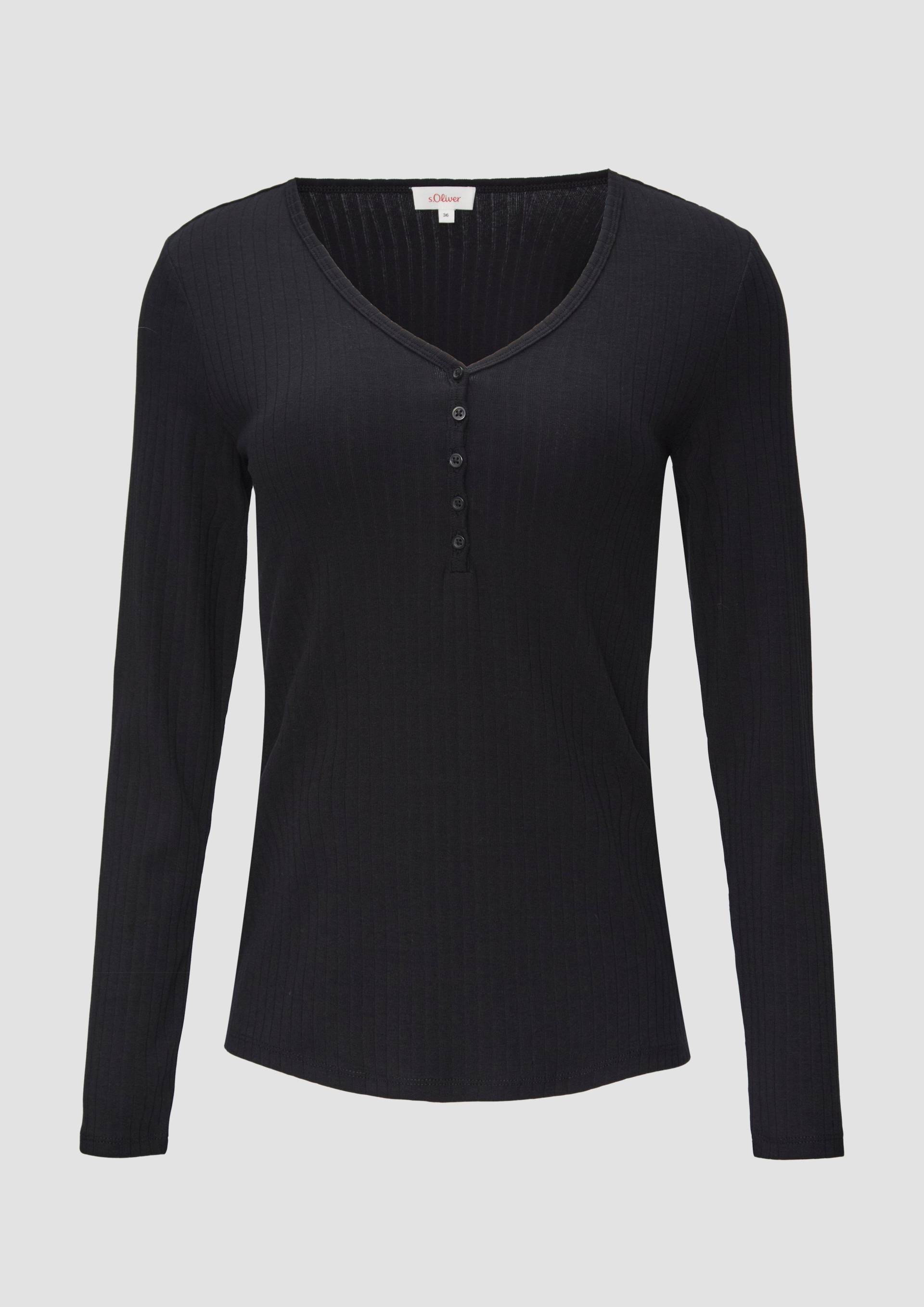 s.Oliver - Stretchiges Longsleeve mit Henleyausschnitt, Damen, schwarz von s.Oliver