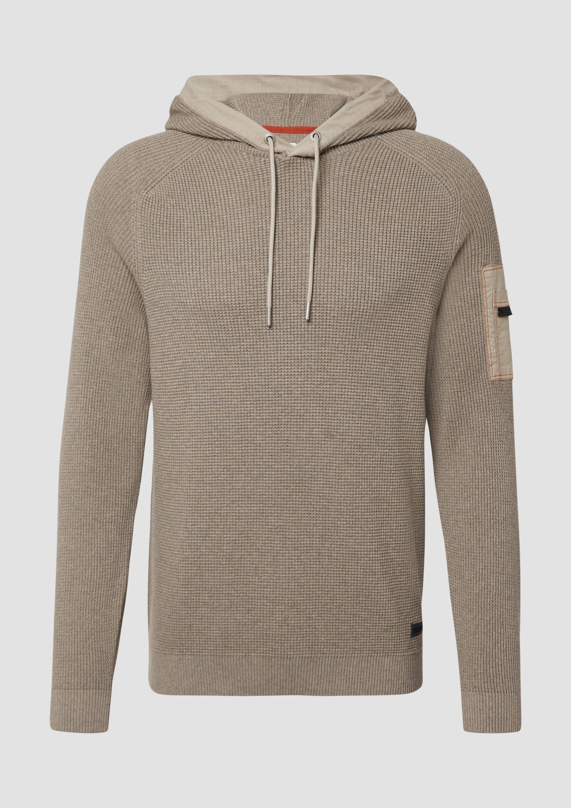 s.Oliver - Struktur-Hoodie im Materialmix mit Ärmeltasche, Herren, Beige von s.Oliver