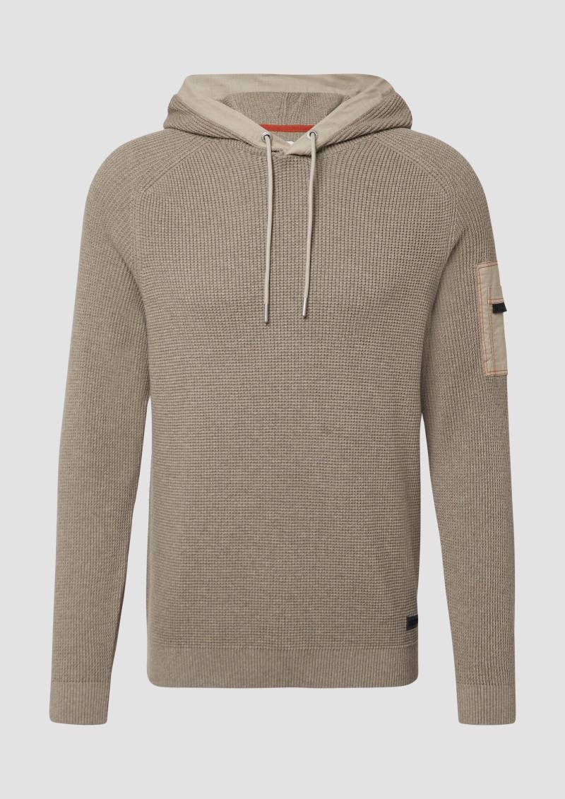s.Oliver - Struktur-Hoodie im Materialmix mit Ärmeltasche, Herren, Beige von s.Oliver