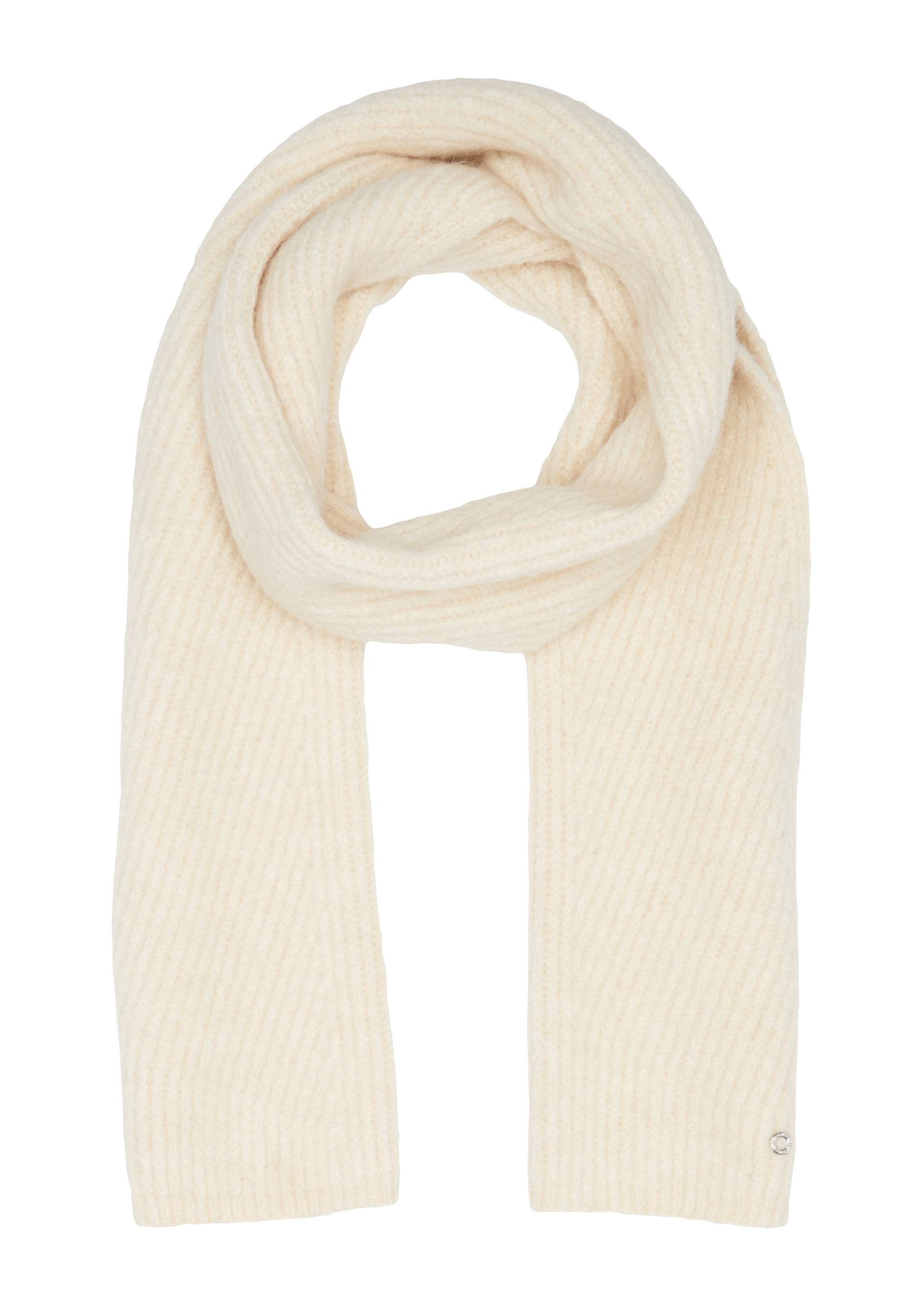 s.Oliver - Strick-Schal mit Fischgrätenmuster und Logo-Ring, Damen, Beige von s.Oliver