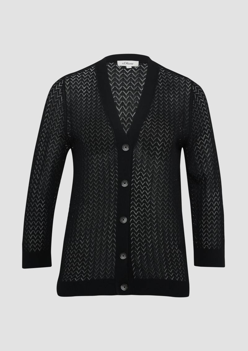s.Oliver - Ajour-Strickjacke aus Viskosemix, Damen, schwarz von s.Oliver