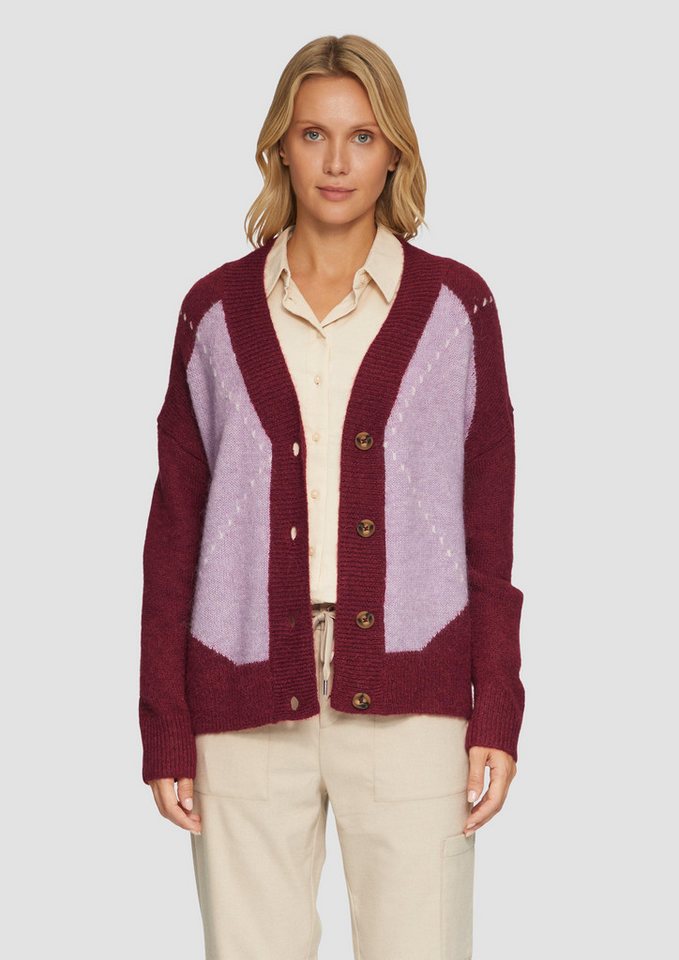 s.Oliver Strickjacke Oversized Wollmix-Strickjacke mit Argyle-Muster Rippblende von s.Oliver