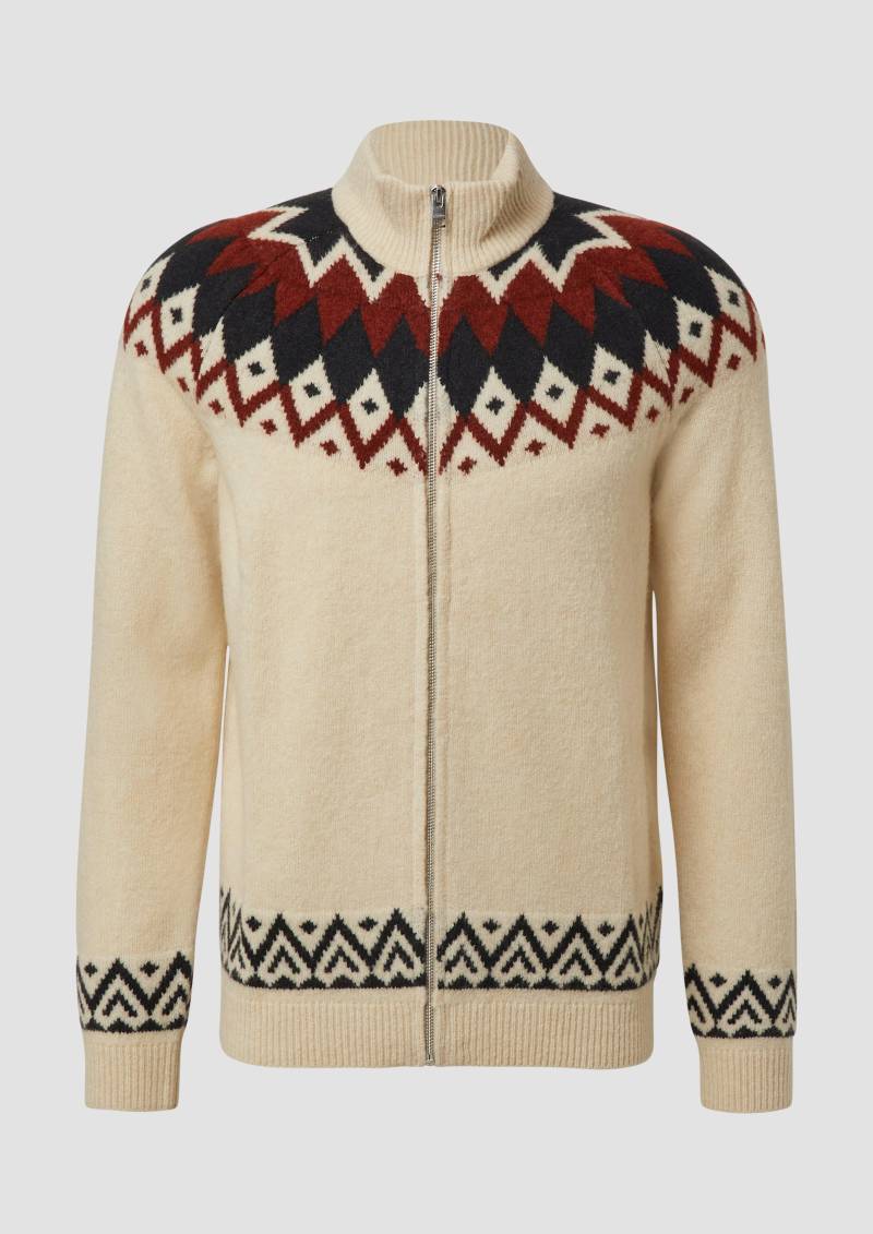 s.Oliver - Strickjacke aus Wollmix im Norweger-Stil, Herren, Beige von s.Oliver