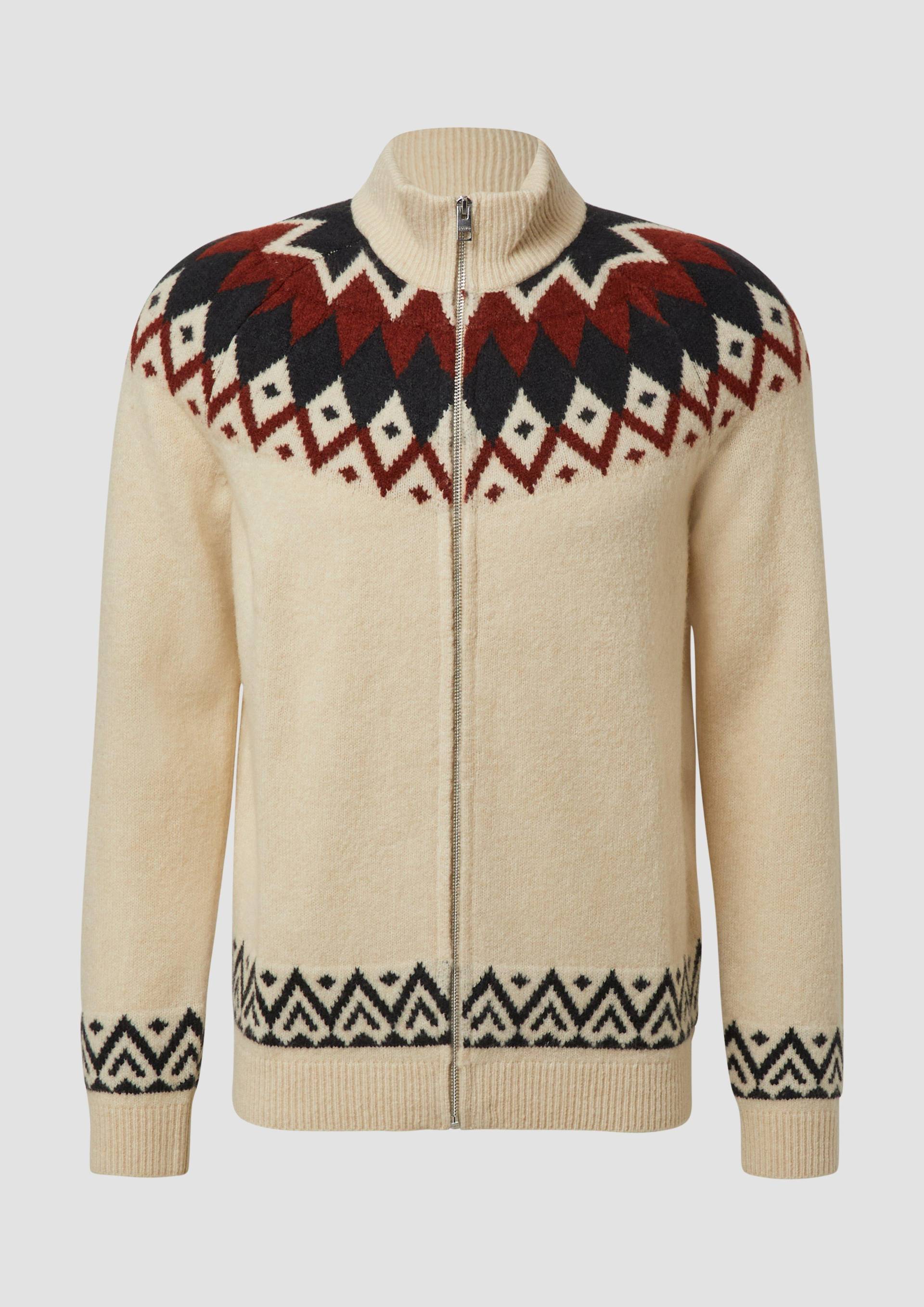 s.Oliver - Strickjacke aus Wollmix im Norweger-Stil, Herren, Beige von s.Oliver