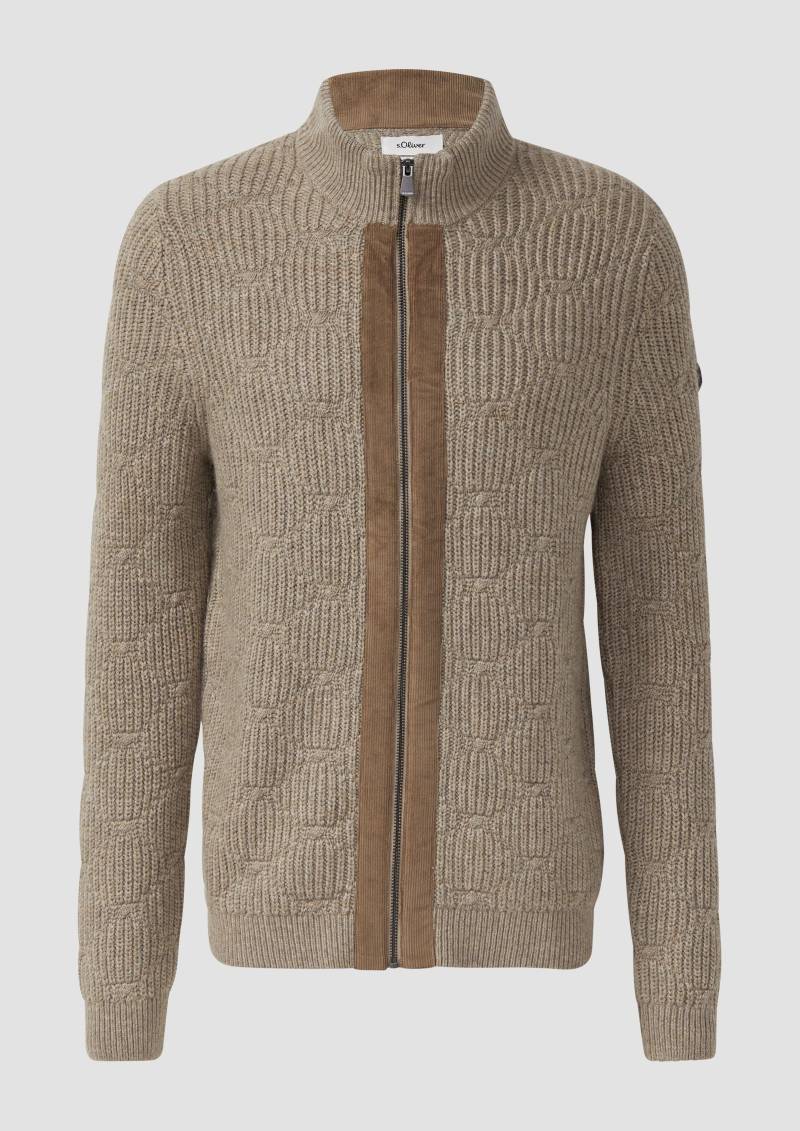 s.Oliver - Strickjacke aus Wollmix mit Struktur und Cord-Details, Herren, Beige von s.Oliver