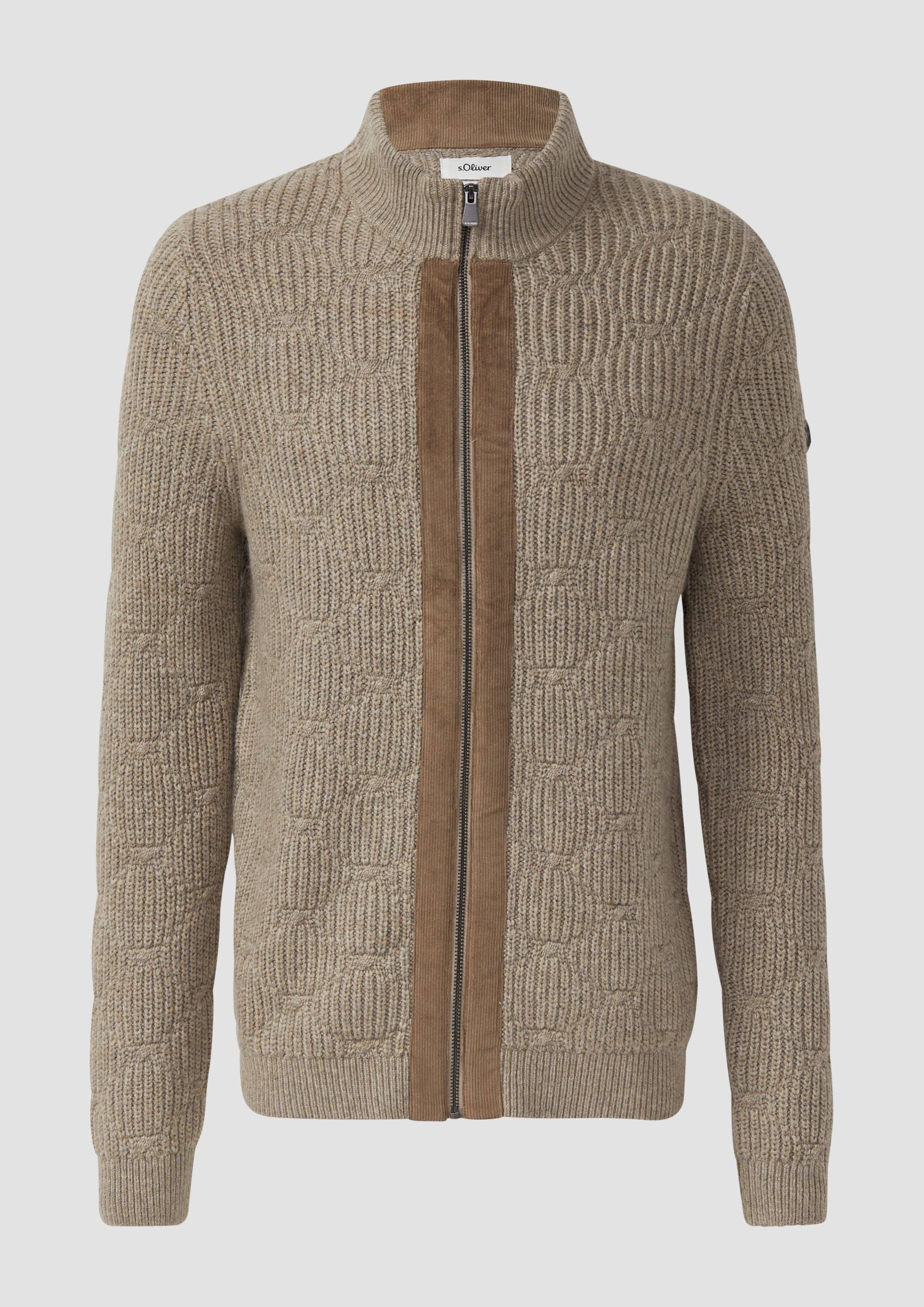 s.Oliver - Strickjacke aus Wollmix mit Struktur und Cord-Details, Herren, Beige von s.Oliver