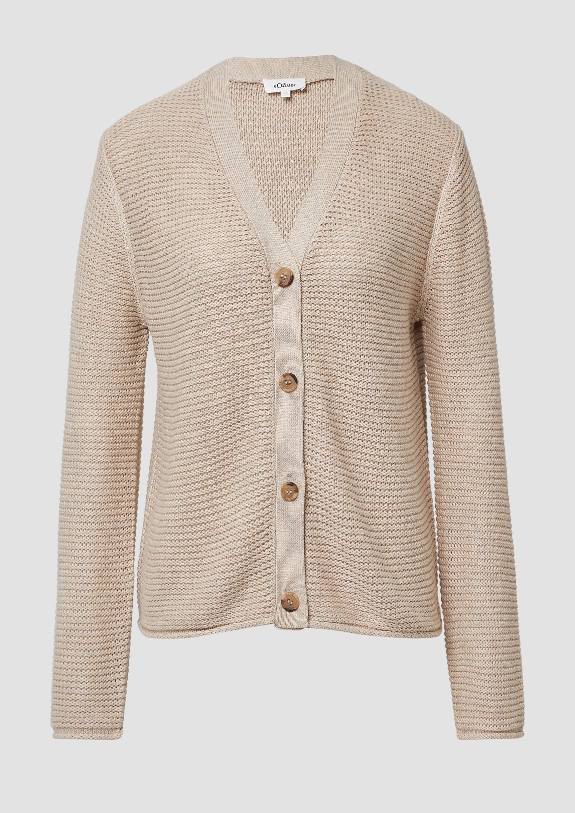 s.Oliver - Strickjacke in Ripp-Optik mit Knopfleiste, Damen, Beige von s.Oliver