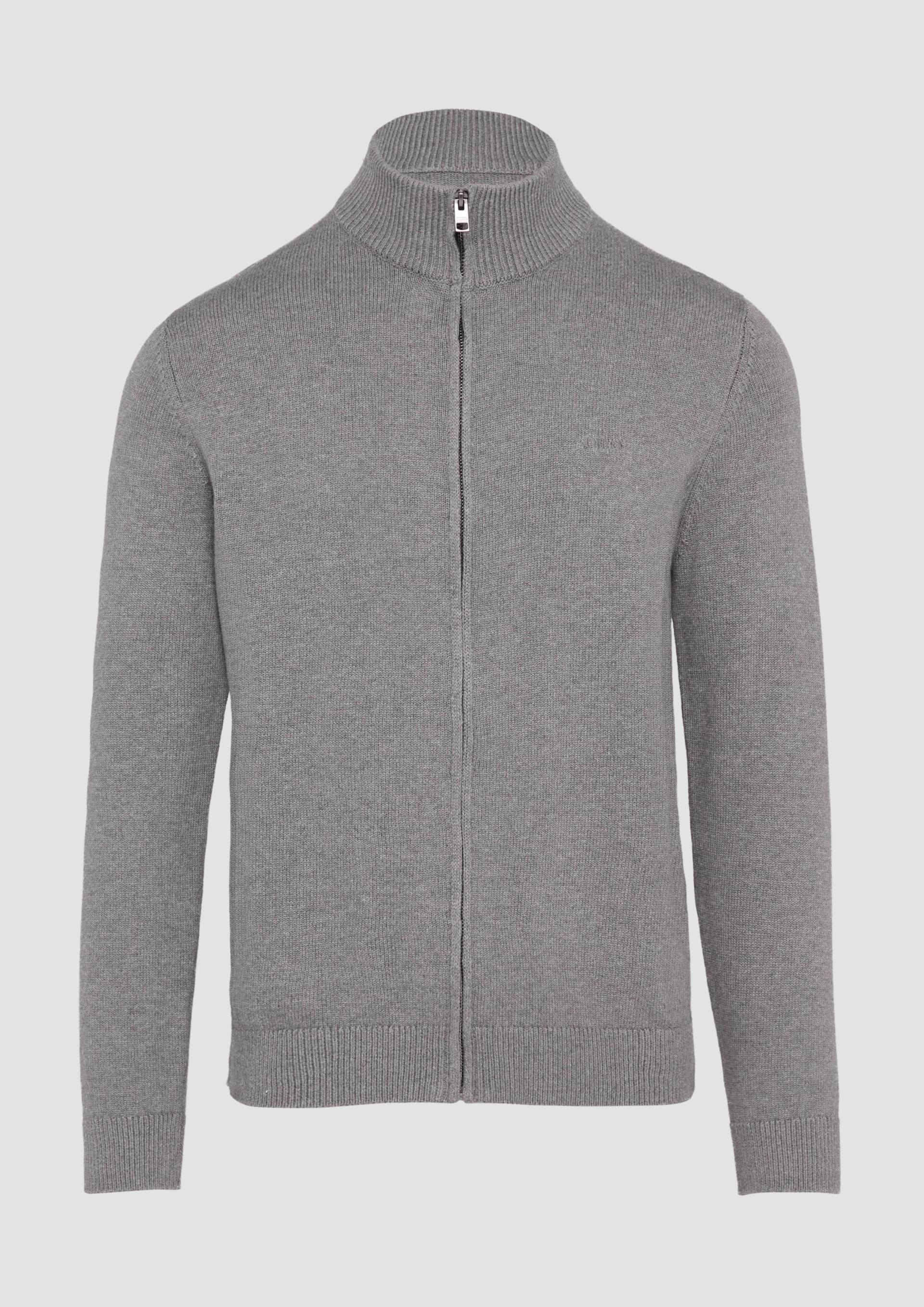 s.Oliver - Strickjacke mit Stehkragen und Logo-Detail, Herren, grau von s.Oliver