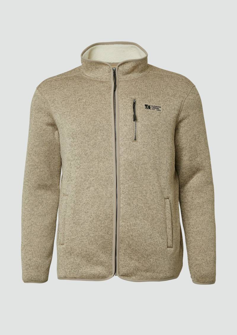 s.Oliver - Strickjacke mit Teddy-Plüsch-Futter und Label-Detail, Herren, Beige von s.Oliver