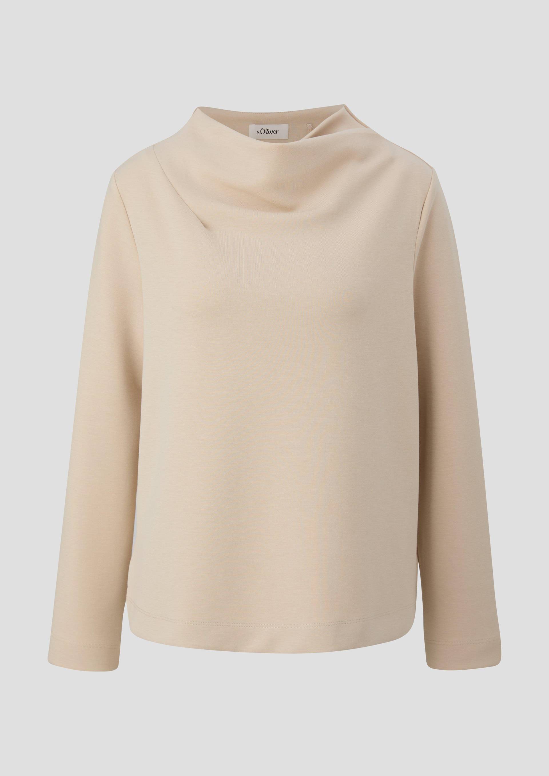 s.Oliver - Strickjerseyshirt mit Wasserfall-Ausschnitt, Damen, Beige von s.Oliver