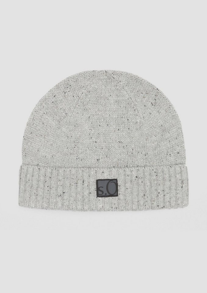 s.Oliver Strickmütze Strickmütze mit Umschlag und Logo-Patch Logo von s.Oliver