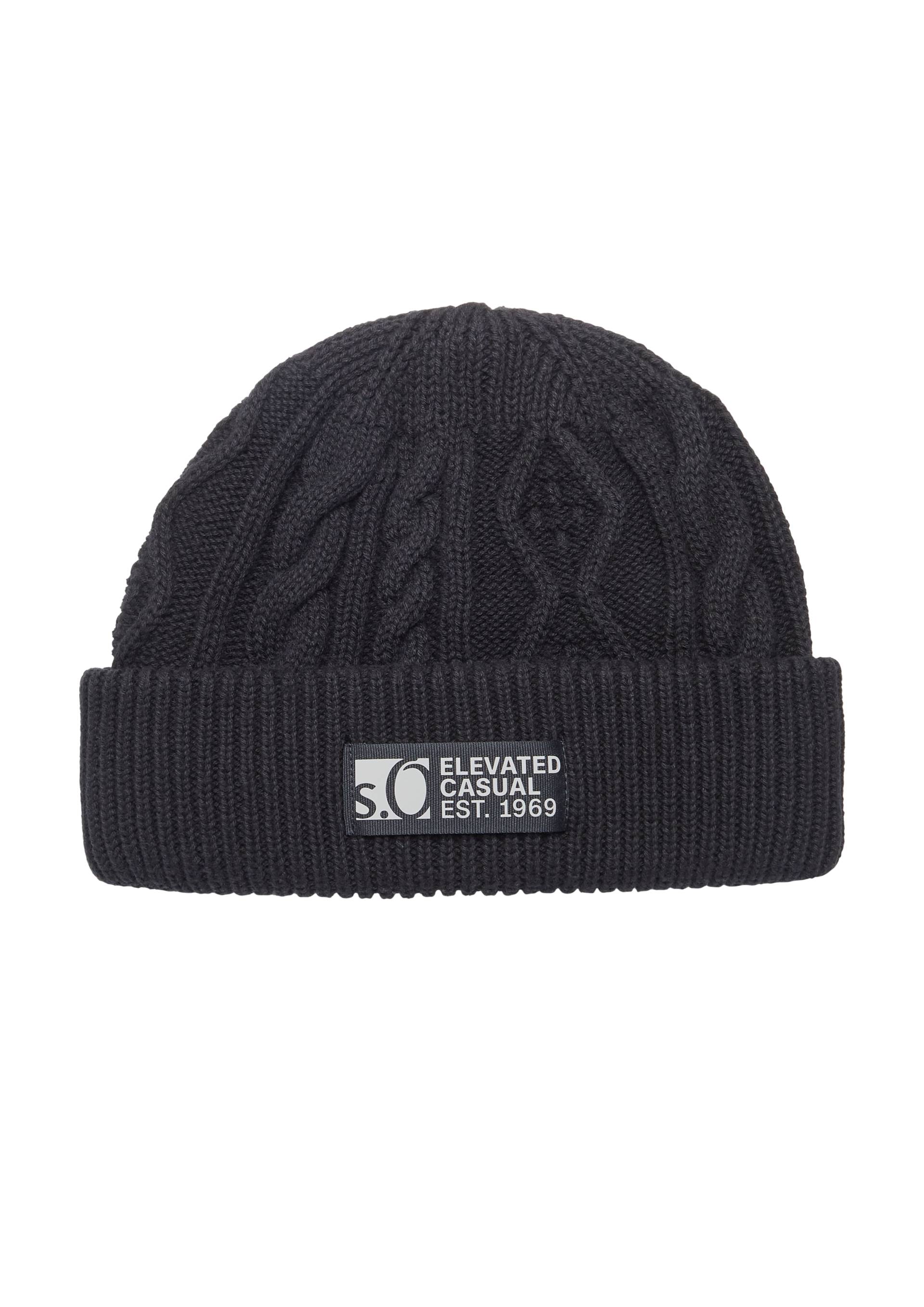 s.Oliver - Strickmütze mit Zopfmuster und Fleece-Futter, Herren, schwarz von s.Oliver