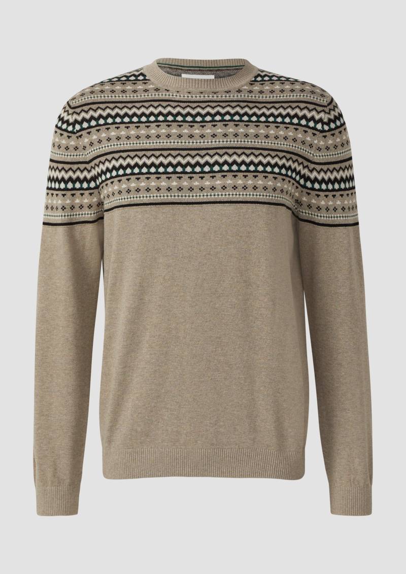 s.Oliver - Baumwollpullover mit Norwegermuster, Herren, Beige von s.Oliver